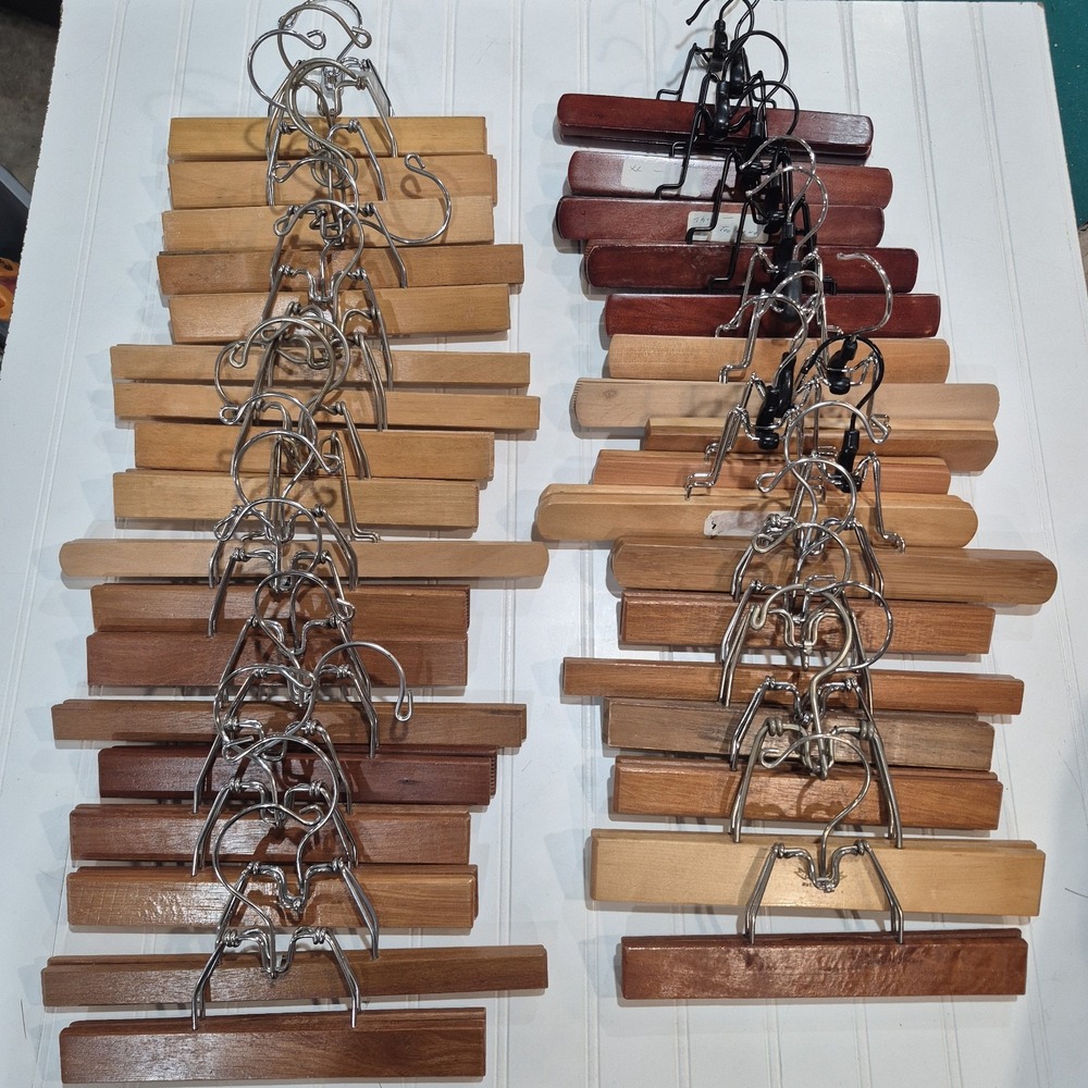 35 Vintage Wooden Assorted Hangers Clothing Closet Organization READ